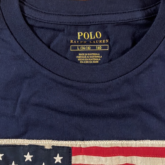Polo Shirt Navy NEW Large (14-16) with Flag - Picture 2 of 9